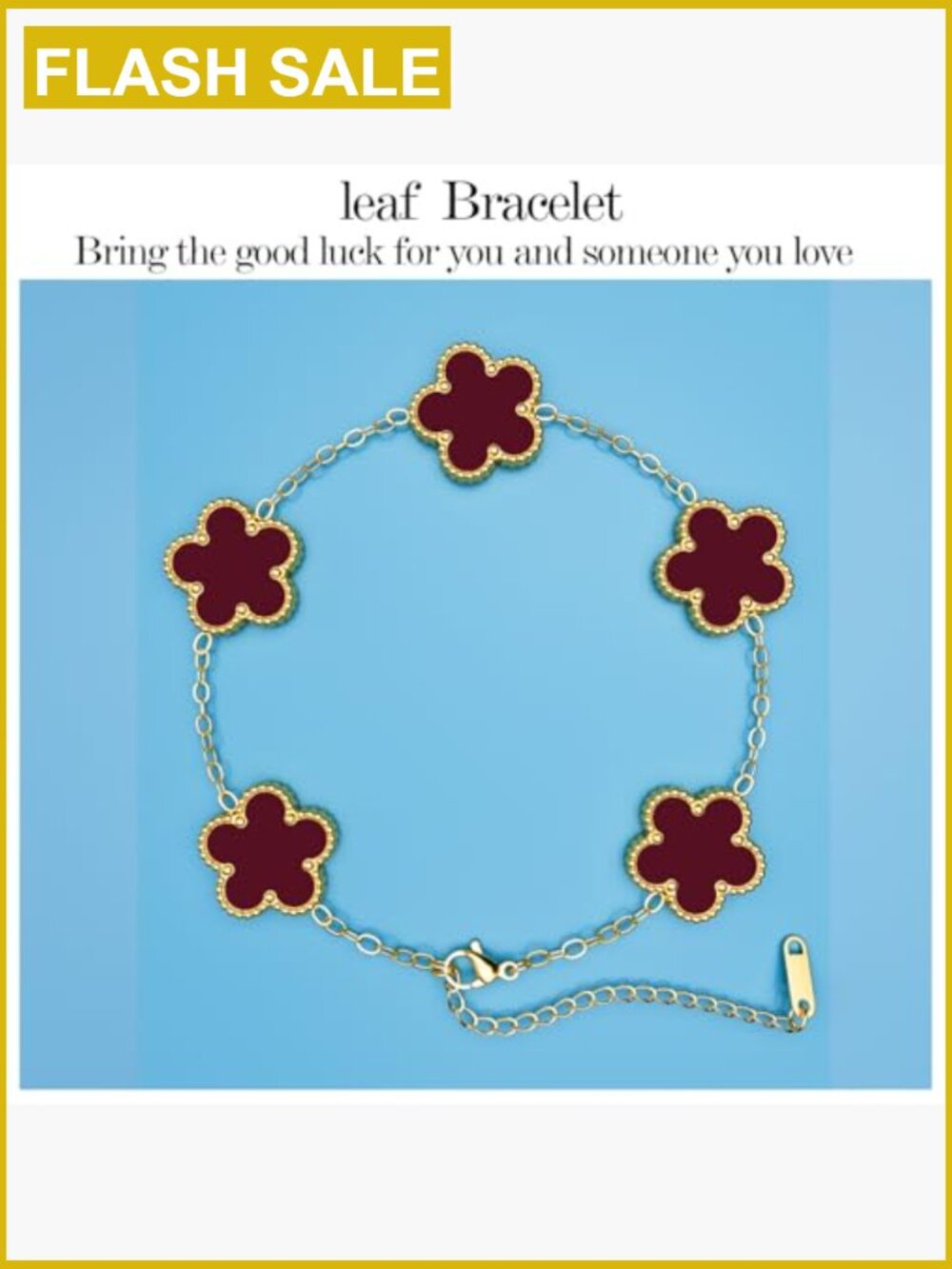 18K Gold Plated Clover Bracelet Set Lucky Flower Leaf Bracelets Trendy Jewelry - Picture 2 of 7